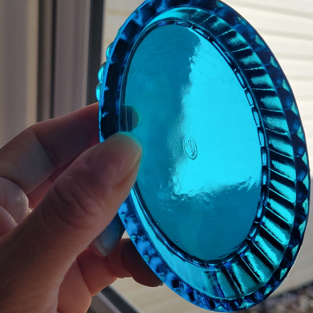 Vintage Fenton Art Glass USA Oval Turquoise Blue Color Hand Painted Floral RARE - Picture 12 of 13